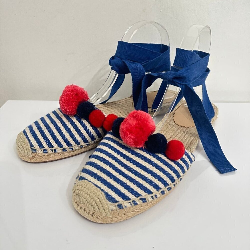 J.Crew Pom Pom tie ankle espadrilles